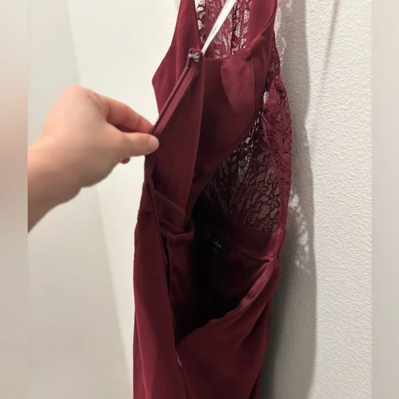 Lulus Dress Burgundy Love Spell Lace Back Maxi Dress Size XS